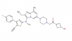 2-((2-ethyl-6-(4-(2-(3-hydroxyazetidin-1-yl)-2-oxoethyl)piperazin-1-yl)-8-methylimidazo[1,2-a]pyridin-3-yl)(methyl)amino)-4-(4-fluorophenyl)thiazole-5-carbonitrile